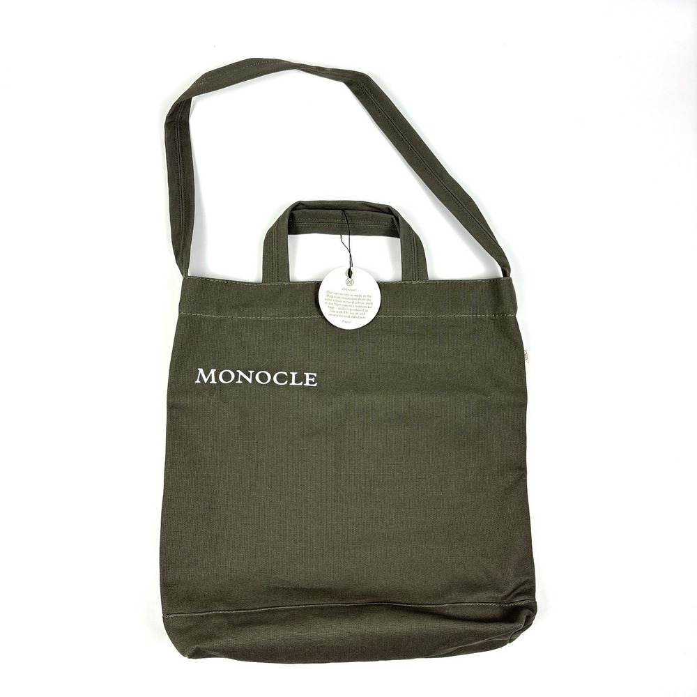 NWT Monocle Voyage Canvas Tote Bag Olive Green Shoulder Strap Handle Snap Close